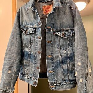 Levi's Faded Blue Distressed Denim Jacket Size M